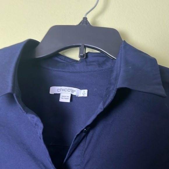 Chico's Blue Boxy Cropped Button Down Shirt - Picture 3 of 5